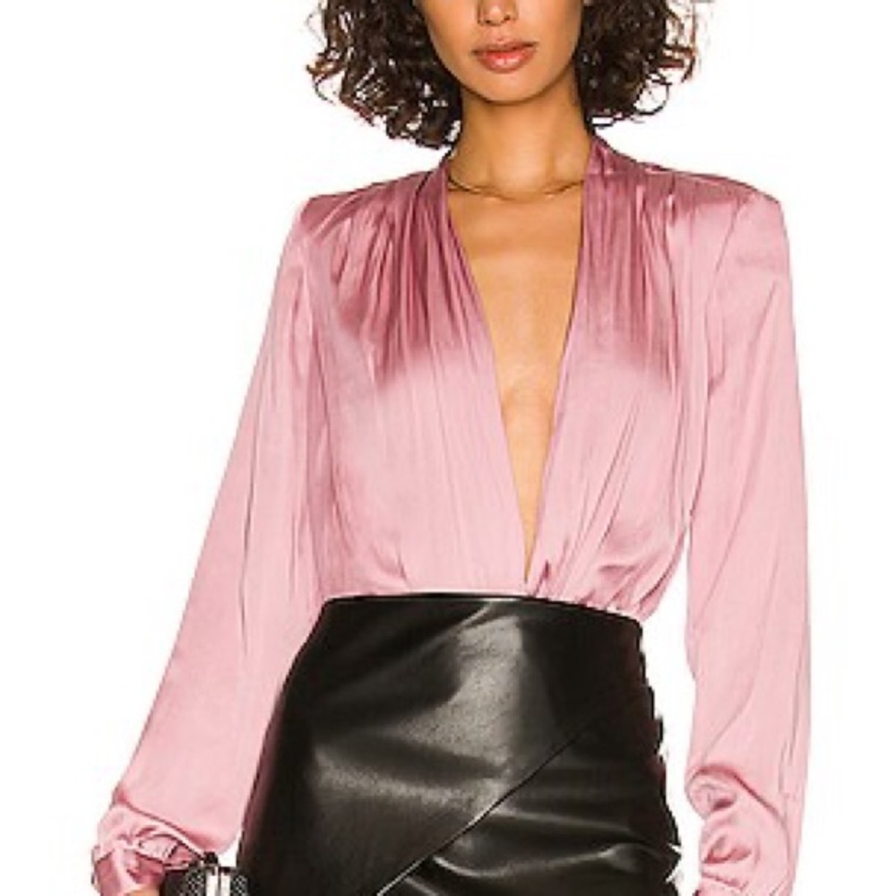 PAIGE Pink Satin Bodysuit